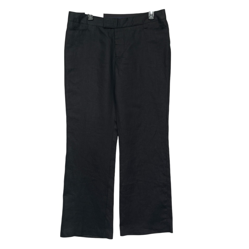 Merona Womens Black 100% Linen Lined Straight Leg Dress Pants Size 10
